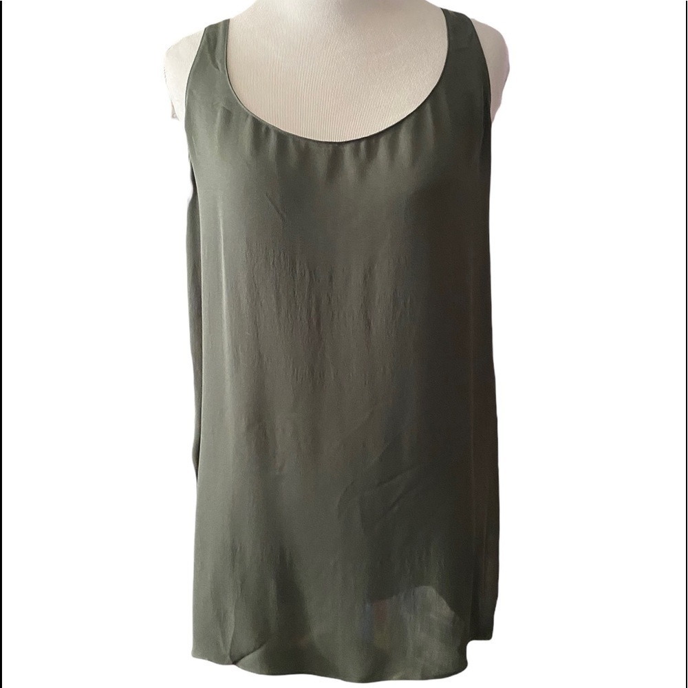 Emanuel Ungaro 100% Silk Dark Green Tank Top Size 8/42 Semi Sheer Luxury Blouse